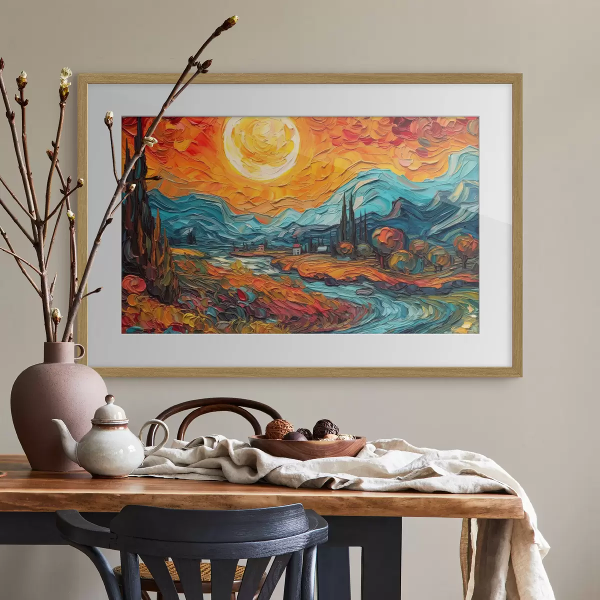 Poster Vibrante puesta de sol sobre un paisaje sereno f38057