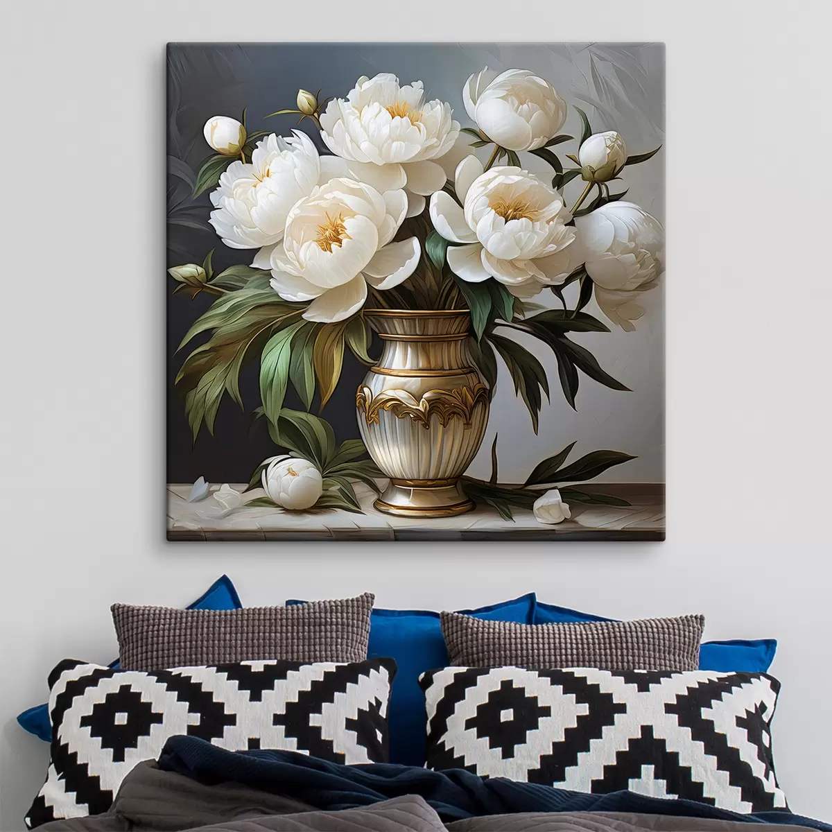 murales de pared peonías blancas en un jarrón s39475