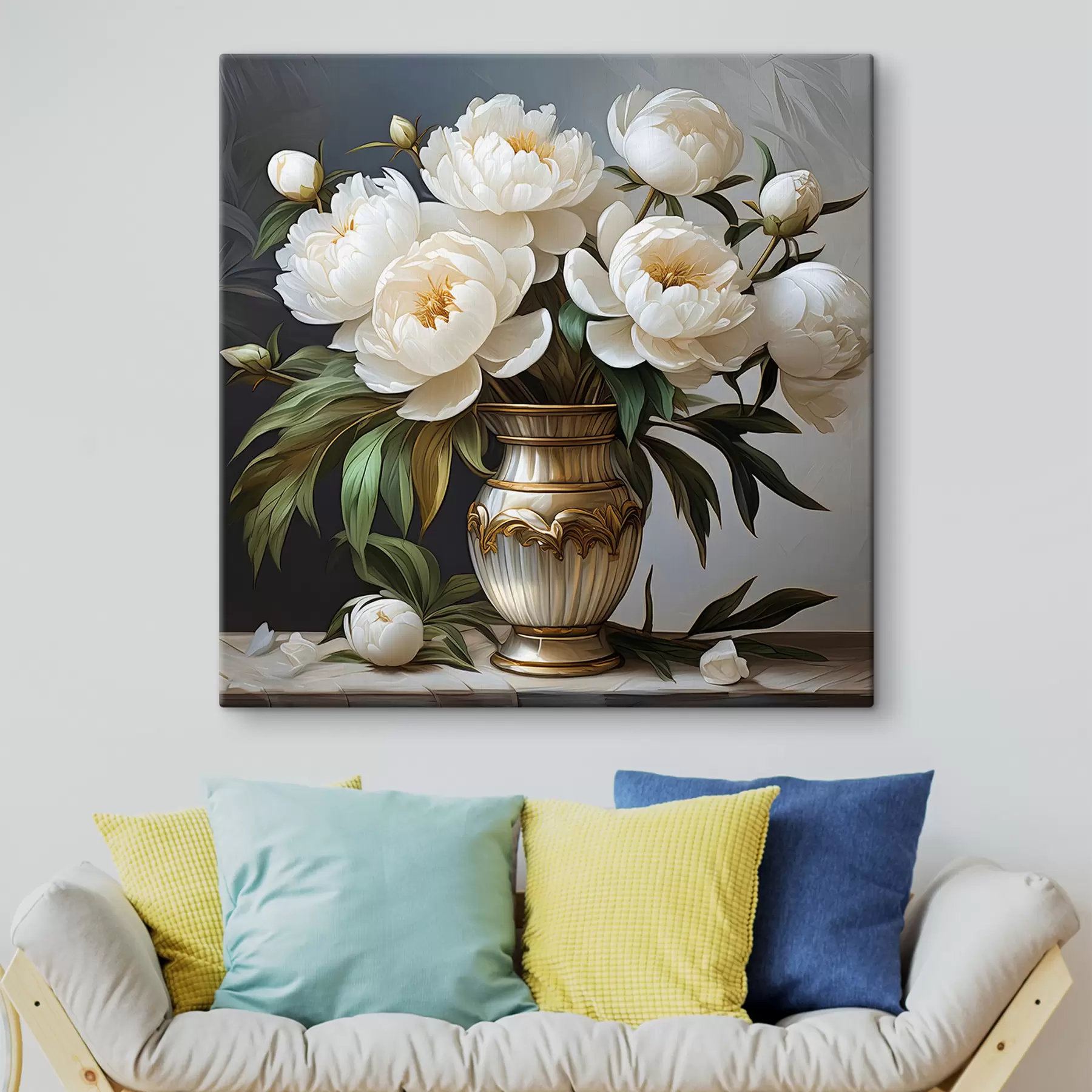 murales de pared peonías blancas en un jarrón s39475