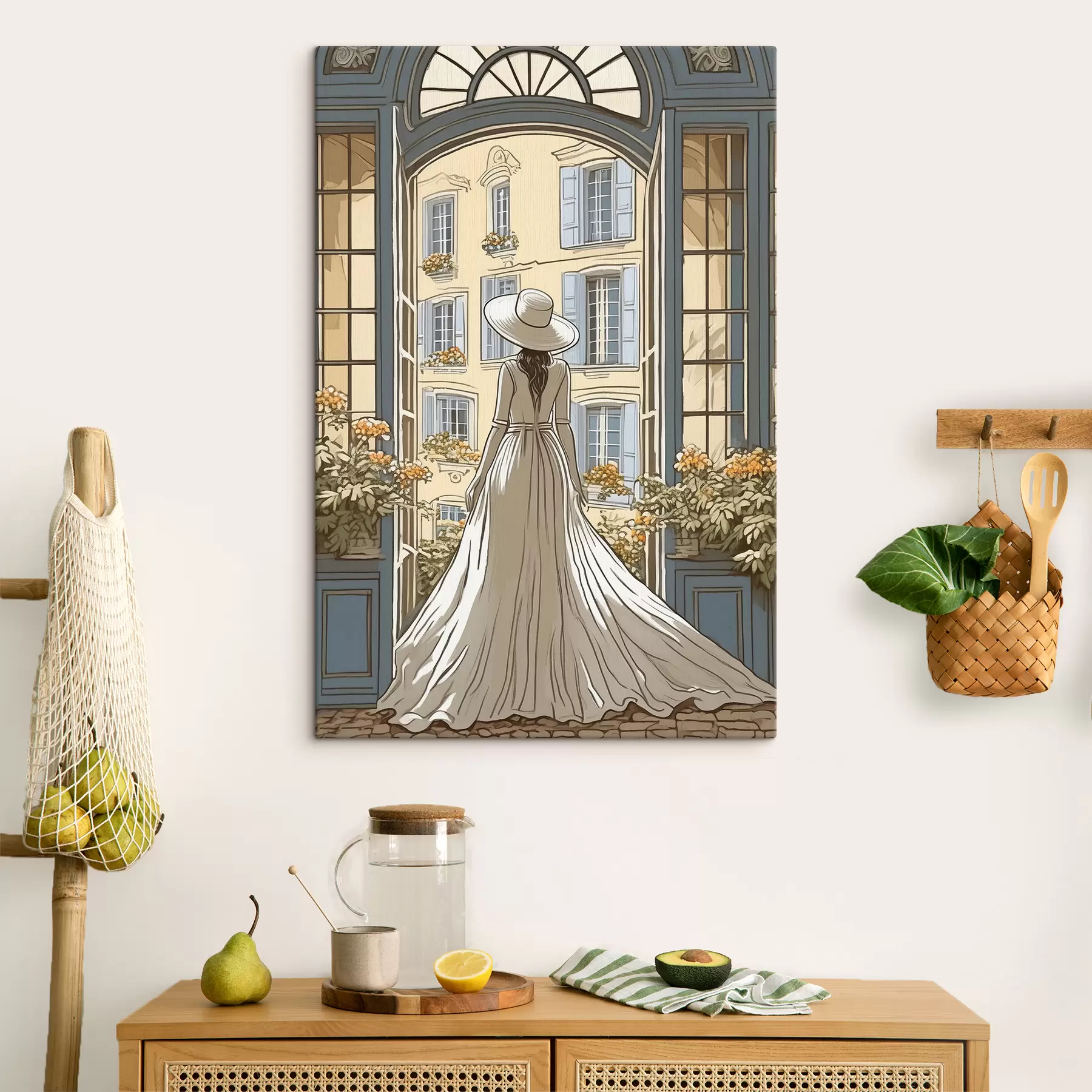 murales de pared silueta de una chica con un vestido blanco junto a la ventana s39479