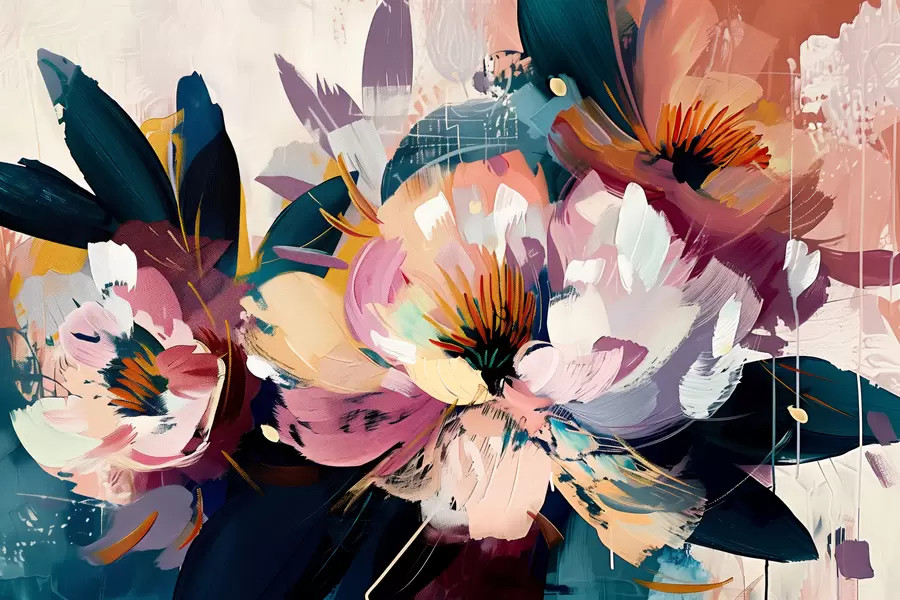 murales de pared Flores grandes pintadas al óleo w07940