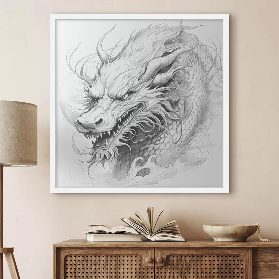 murales de pared Dibujo lineal monocromo de un dragón de estilo chino f39563