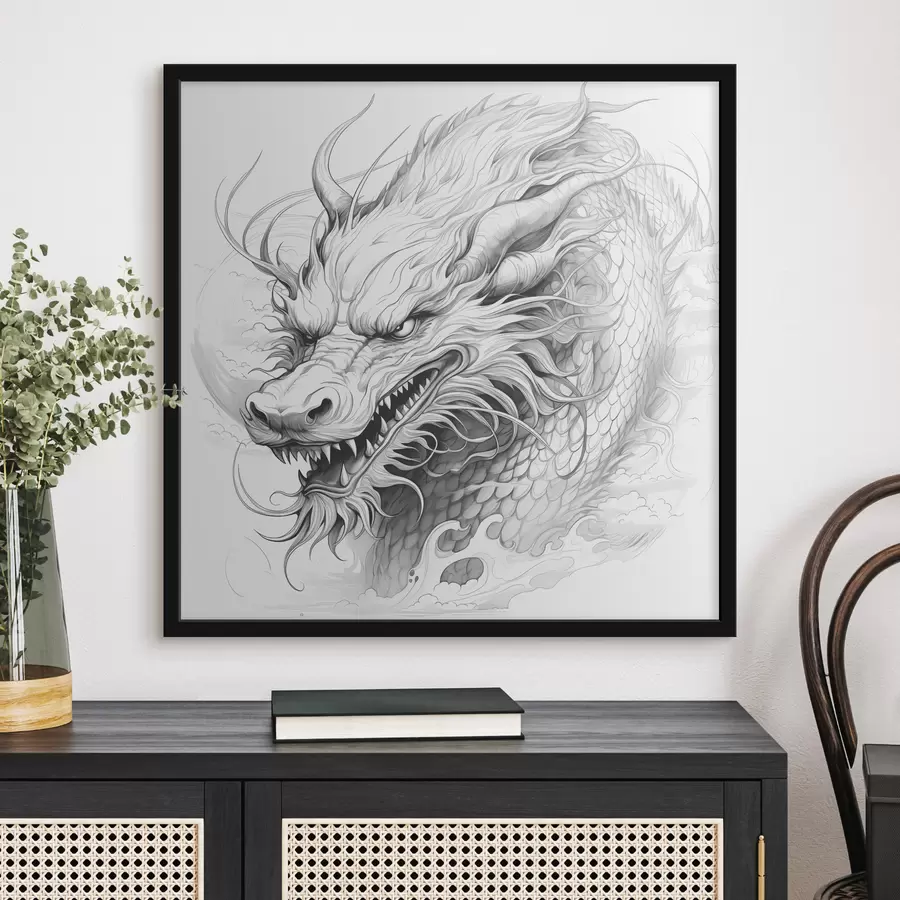 murales de pared Dibujo lineal monocromo de un dragón de estilo chino f39563