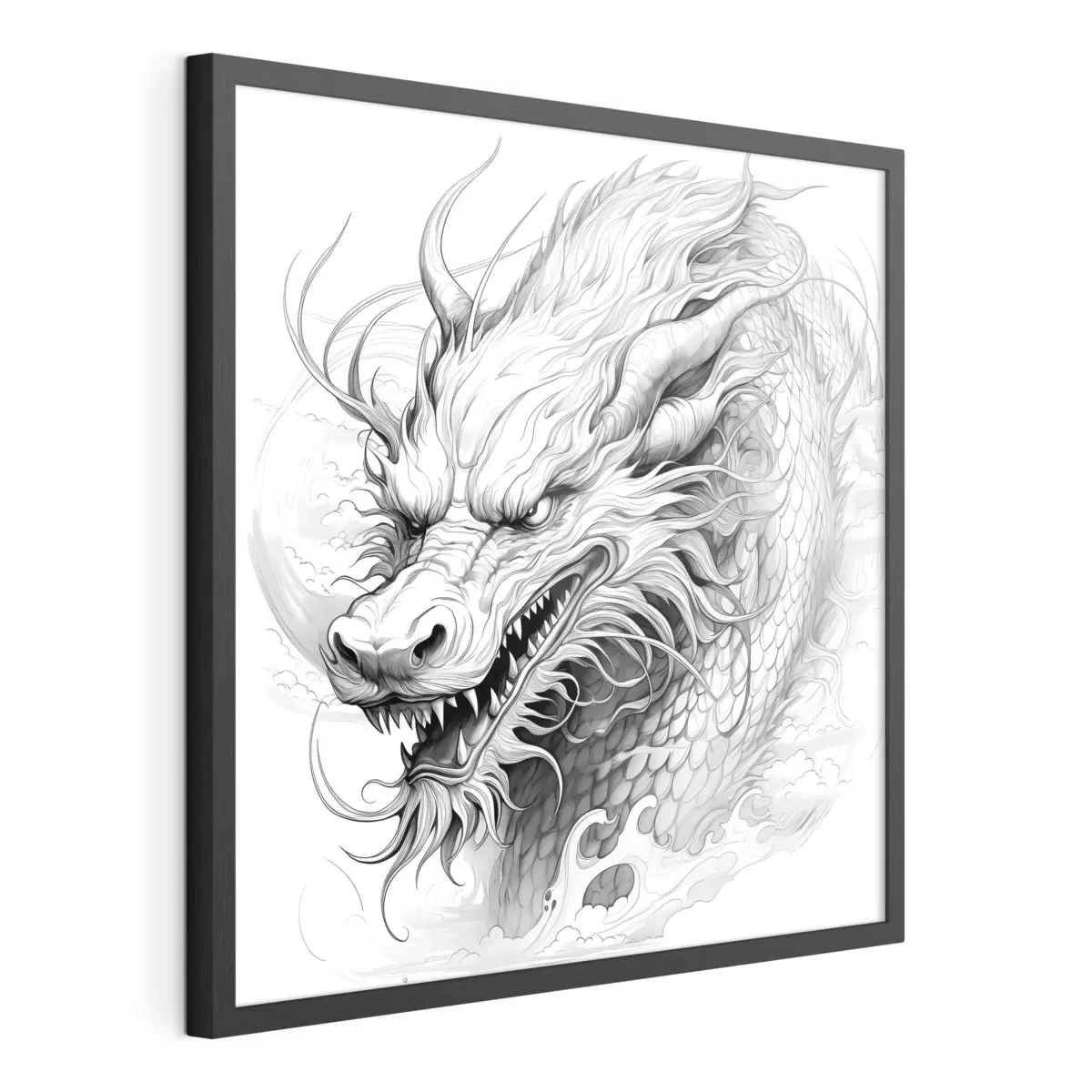 Poster Dibujo lineal monocromo de un dragón de estilo chino f39563