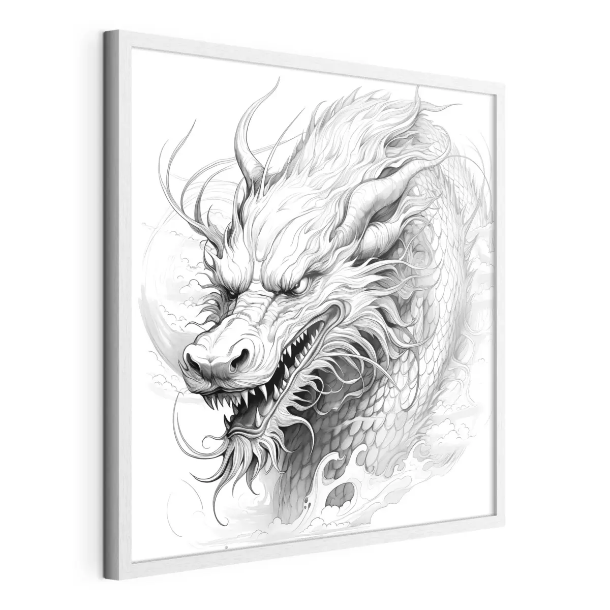 Poster Dibujo lineal monocromo de un dragón de estilo chino f39563