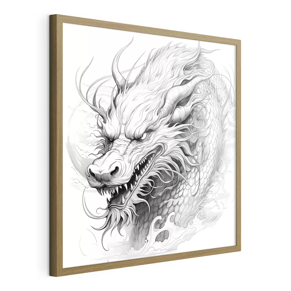 Poster Dibujo lineal monocromo de un dragón de estilo chino f39563