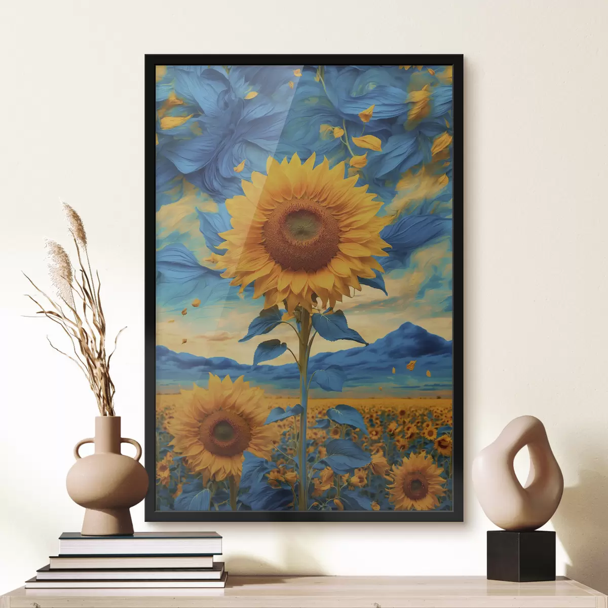 Poster Campo de girasoles sobre cielo abstracto f39367