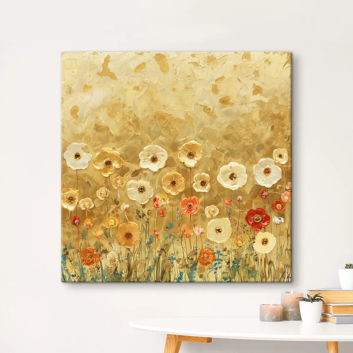 murales de pared Pradera al estilo Klimt: delicadas flores en colores pastel con textura fundido s39464