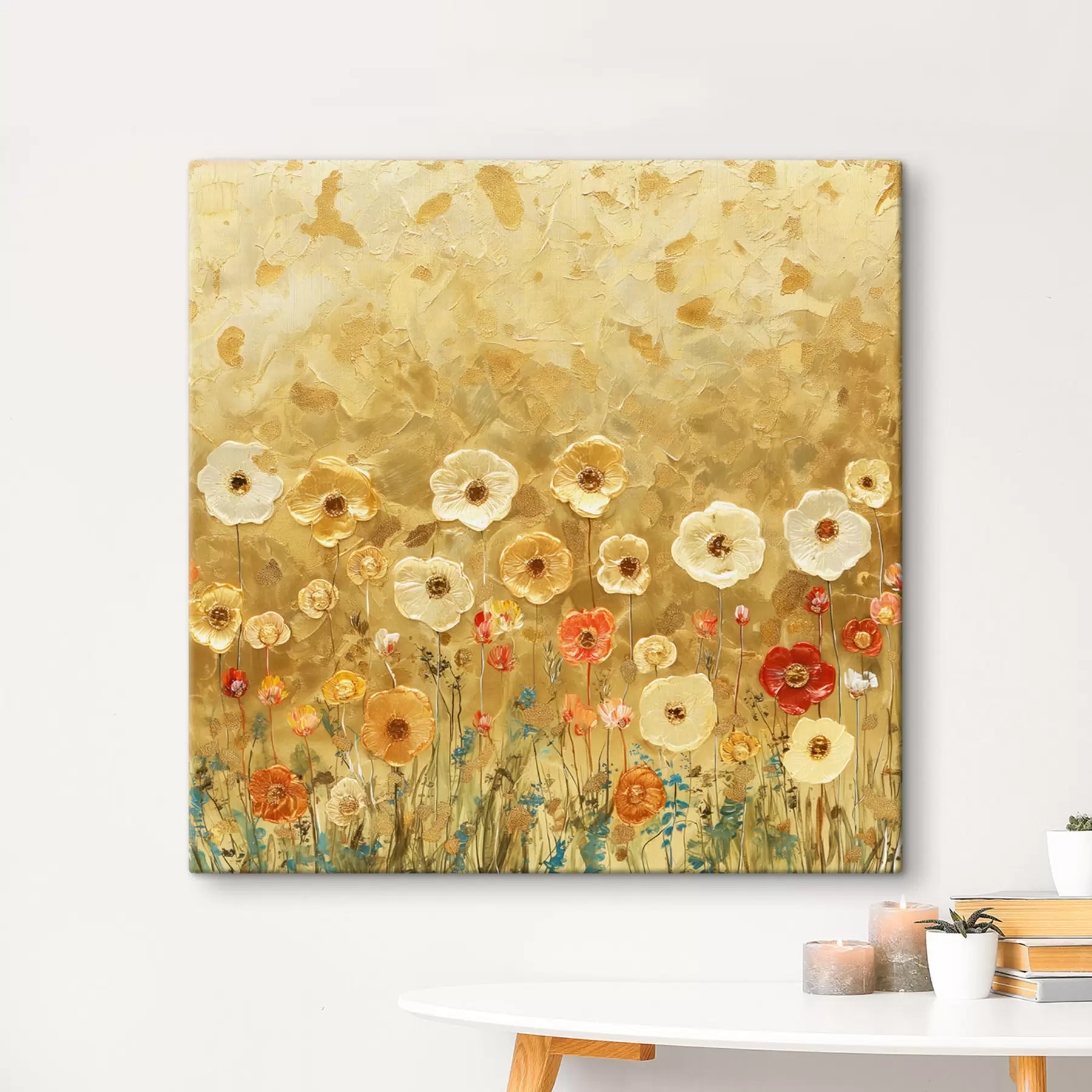 murales de pared Pradera al estilo Klimt: delicadas flores en colores pastel con textura fundido s39464