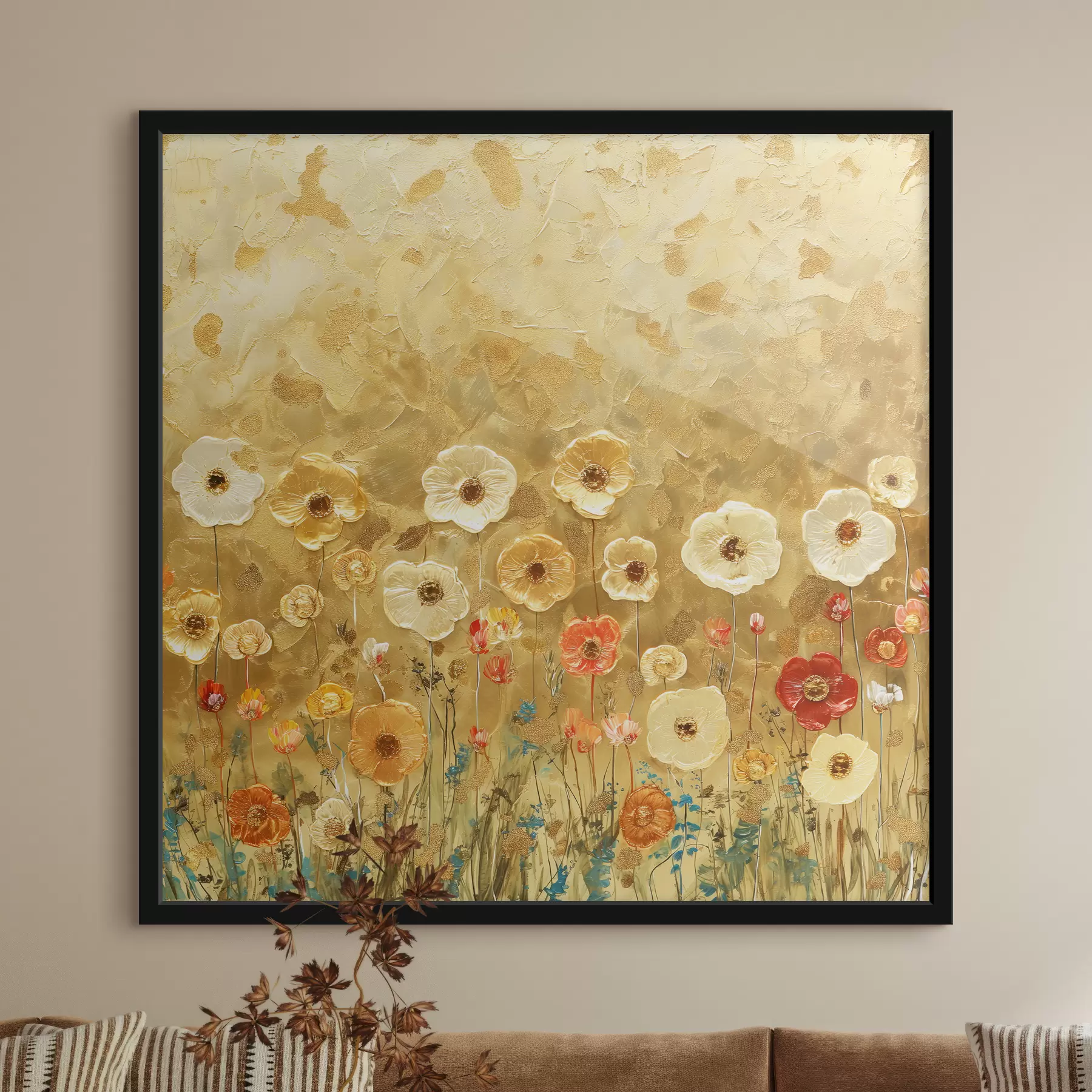 murales de pared Pradera estilo Klimt: delicadas flores pastel con textura fundida f39464