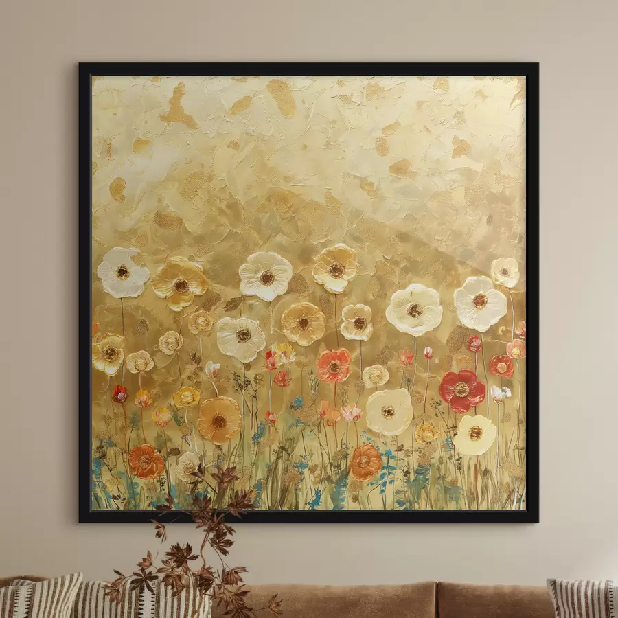 murales de pared Pradera estilo Klimt: delicadas flores pastel con textura fundida f39464