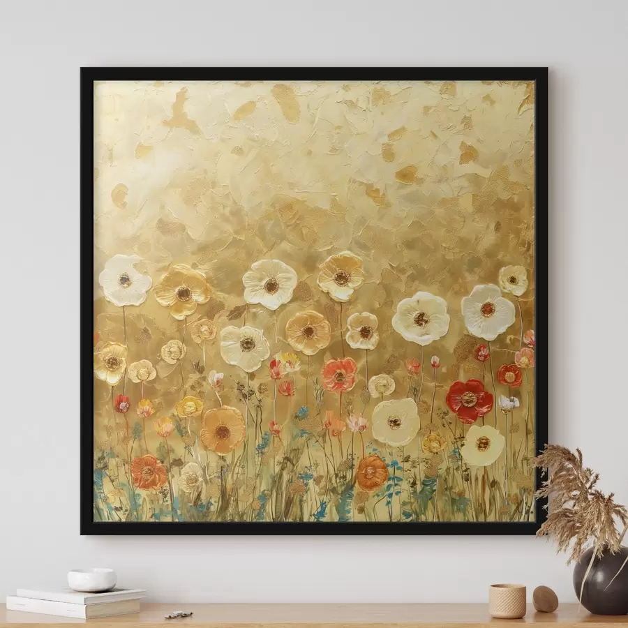 murales de pared Pradera estilo Klimt: delicadas flores pastel con textura fundida f39464