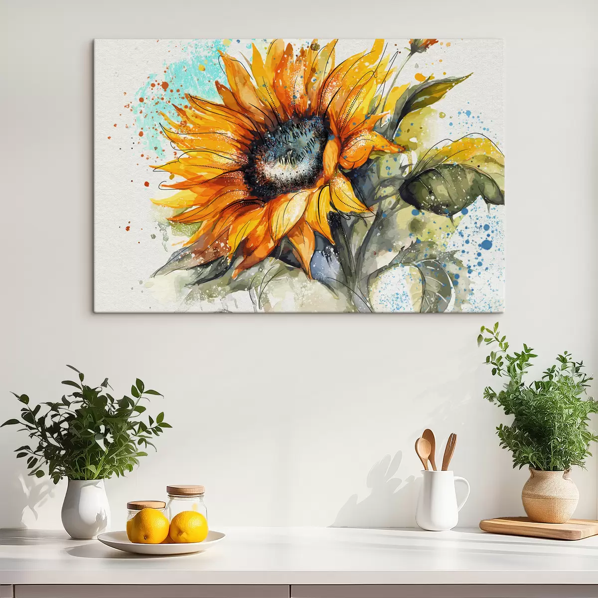 murales de pared Girasol acuarela con toques de pintura. s39583