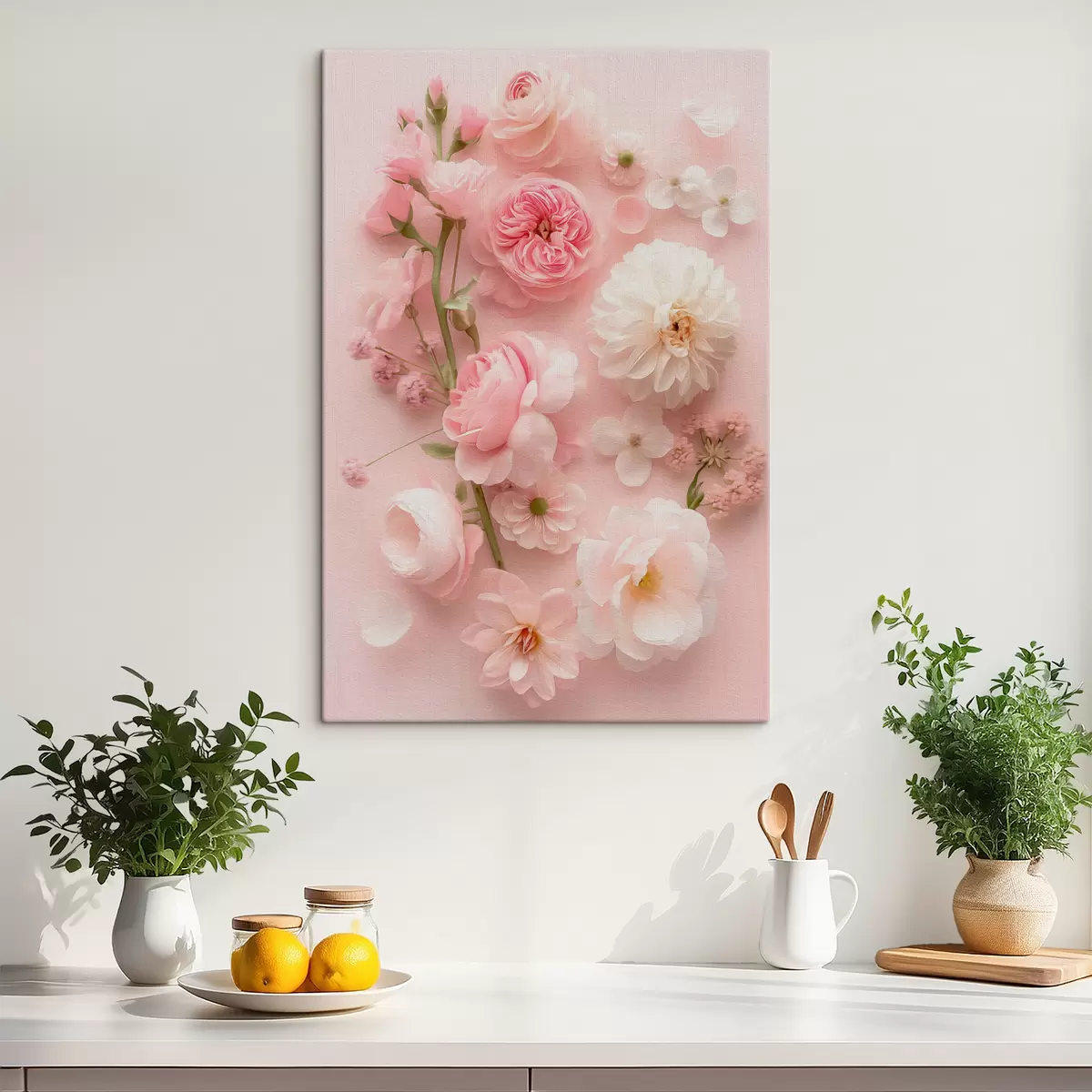 murales de pared Flores exuberantes sobre un fondo rosa s39576