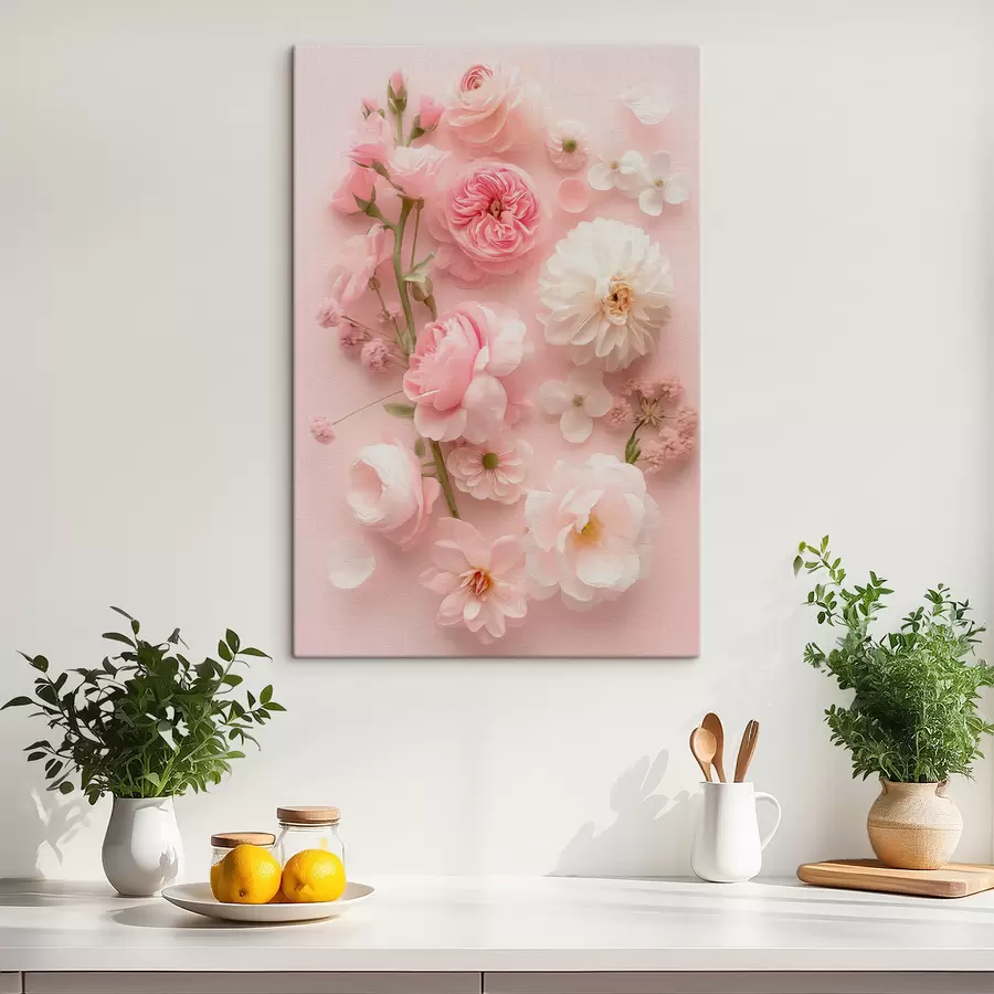 murales de pared Flores exuberantes sobre un fondo rosa s39576