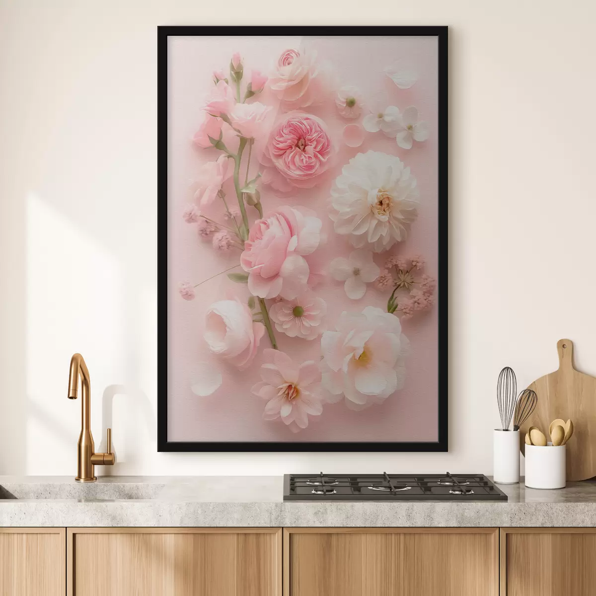 Poster Flores exuberantes sobre un fondo rosa f39576