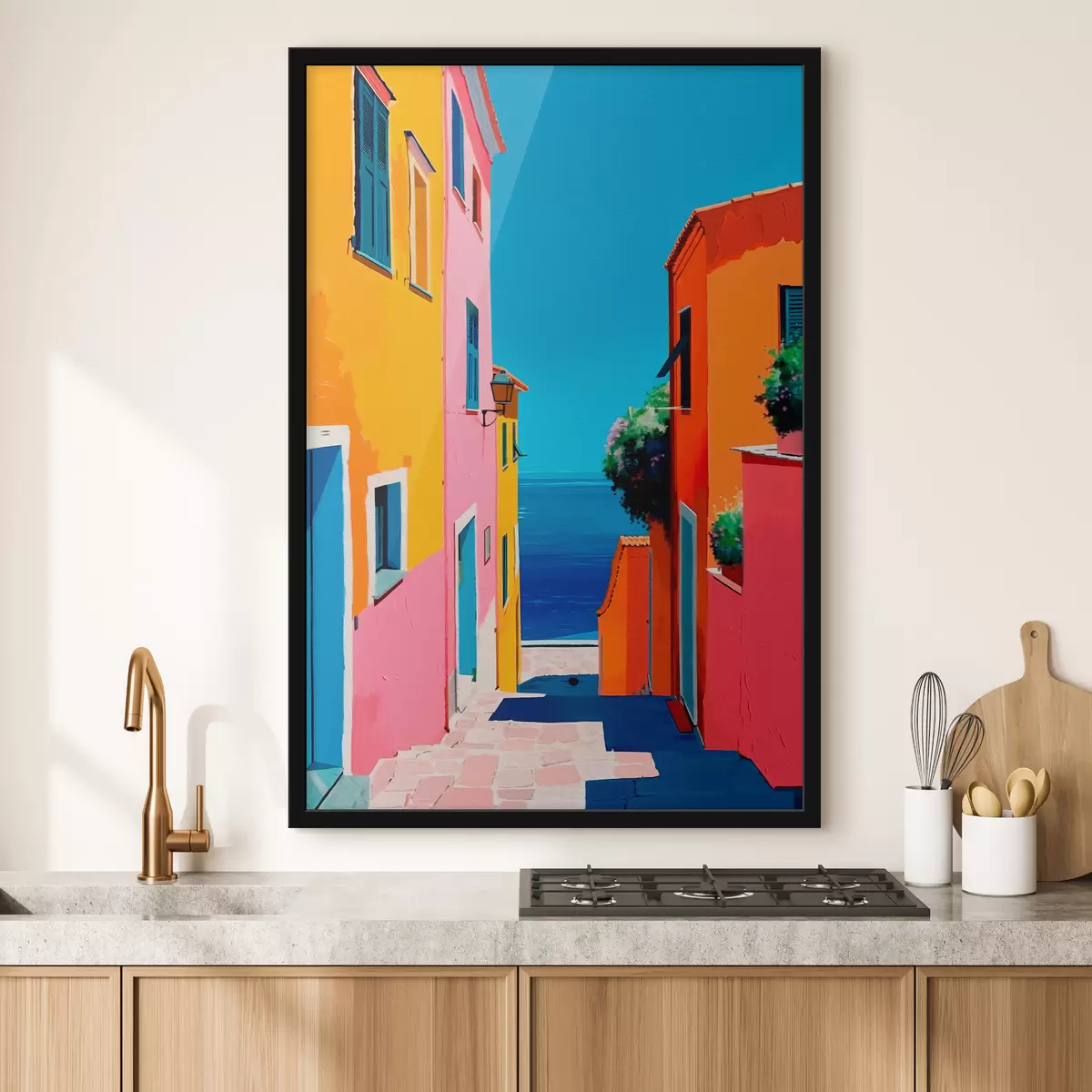 Poster Vista al mar y calle luminosa. f39582