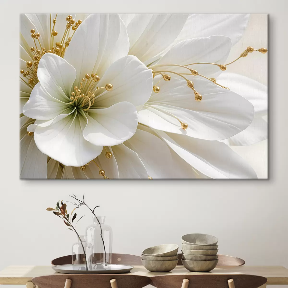 murales de pared Un primer plano de una gran flor blanca con delicados pétalos s39507