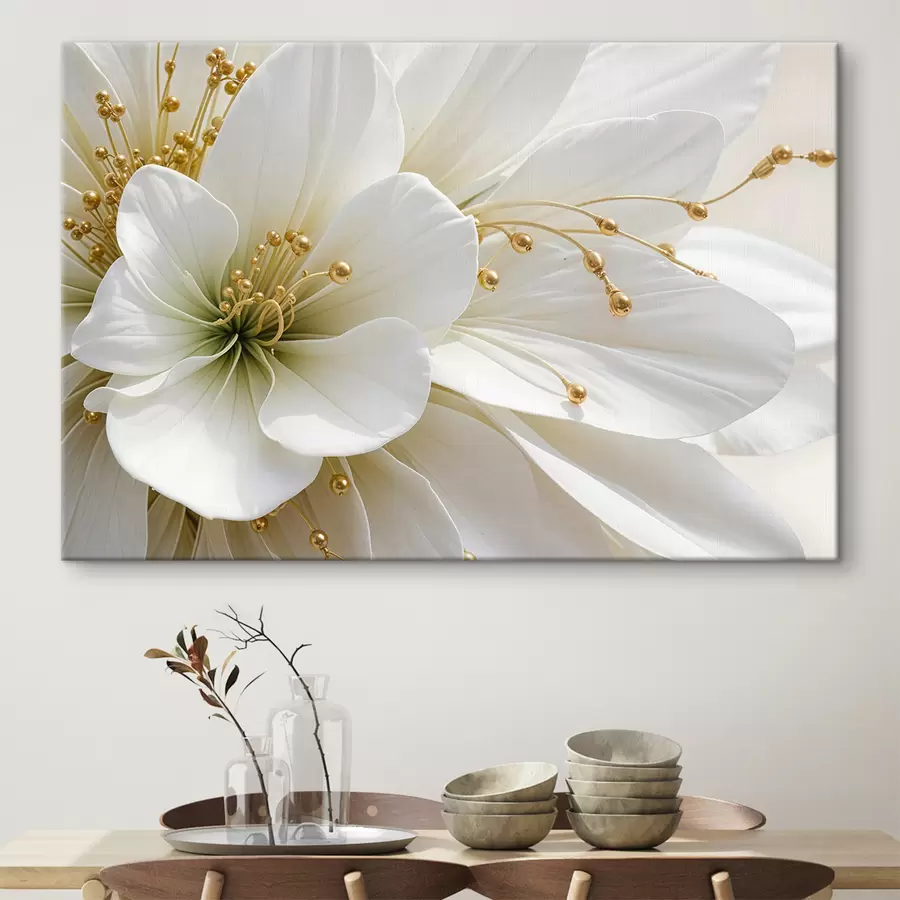 murales de pared Un primer plano de una gran flor blanca con delicados pétalos s39507