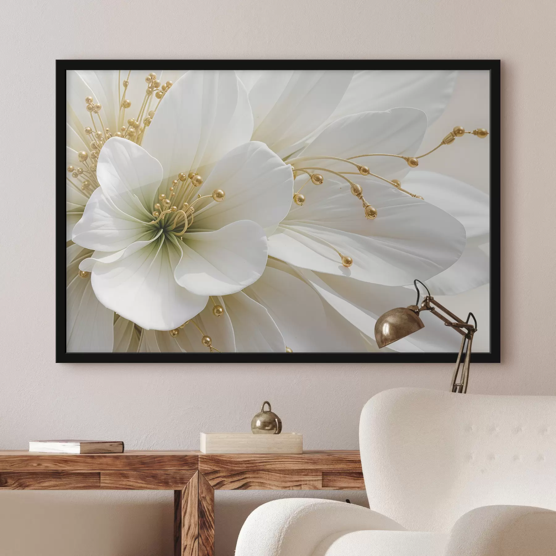 murales de pared Un primer plano de una gran flor blanca con delicados pétalos f39507