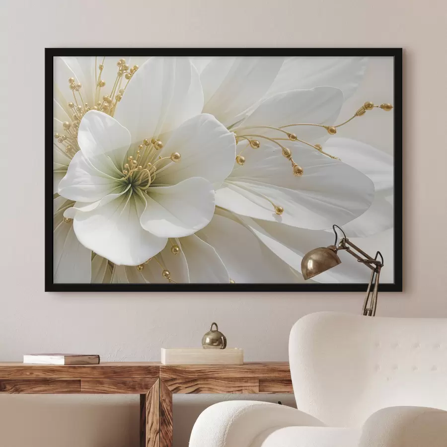 murales de pared Un primer plano de una gran flor blanca con delicados pétalos f39507