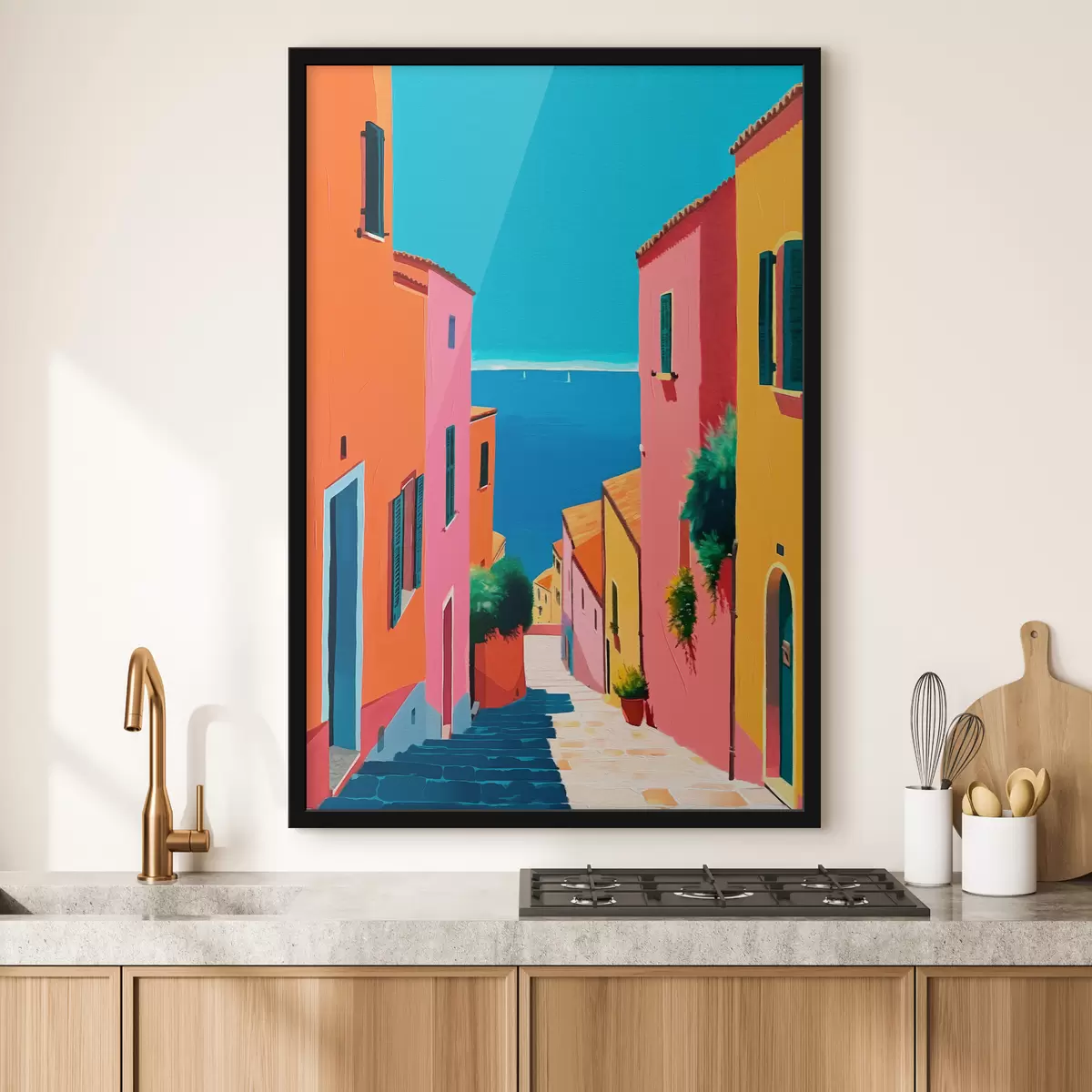 Poster Vista al mar y calle luminosa. f39579