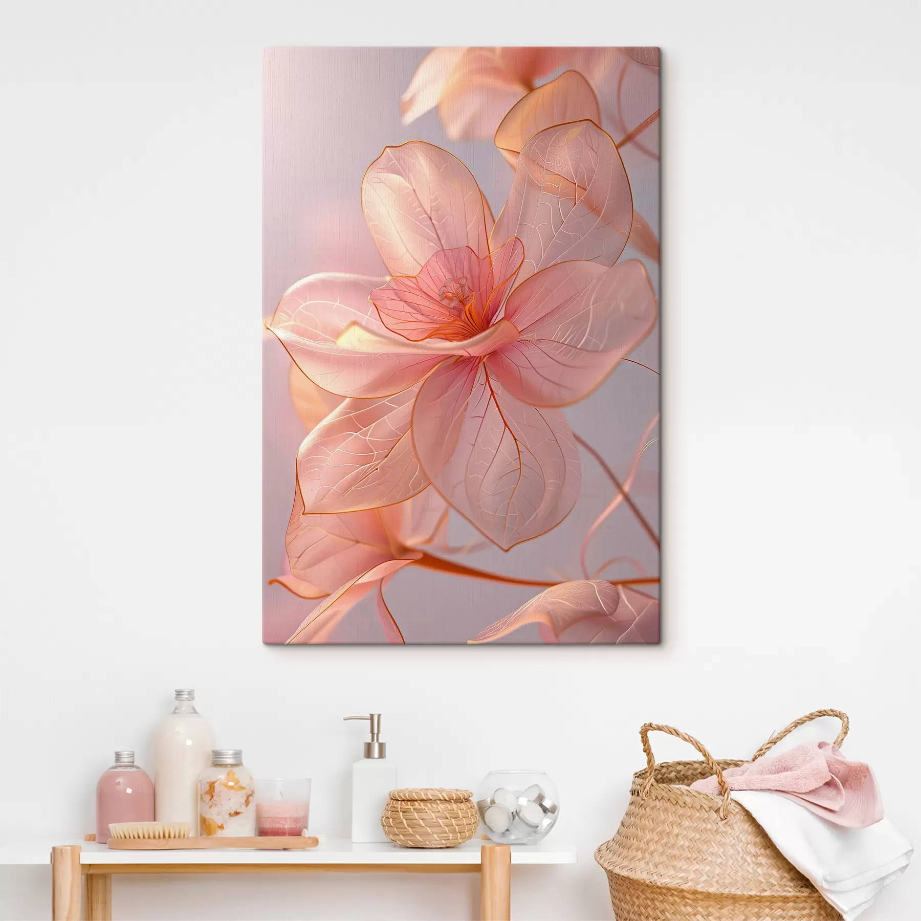 murales de pared Flores de color rosa suave con líneas suaves: minimalismo y detalles delicados. s39632