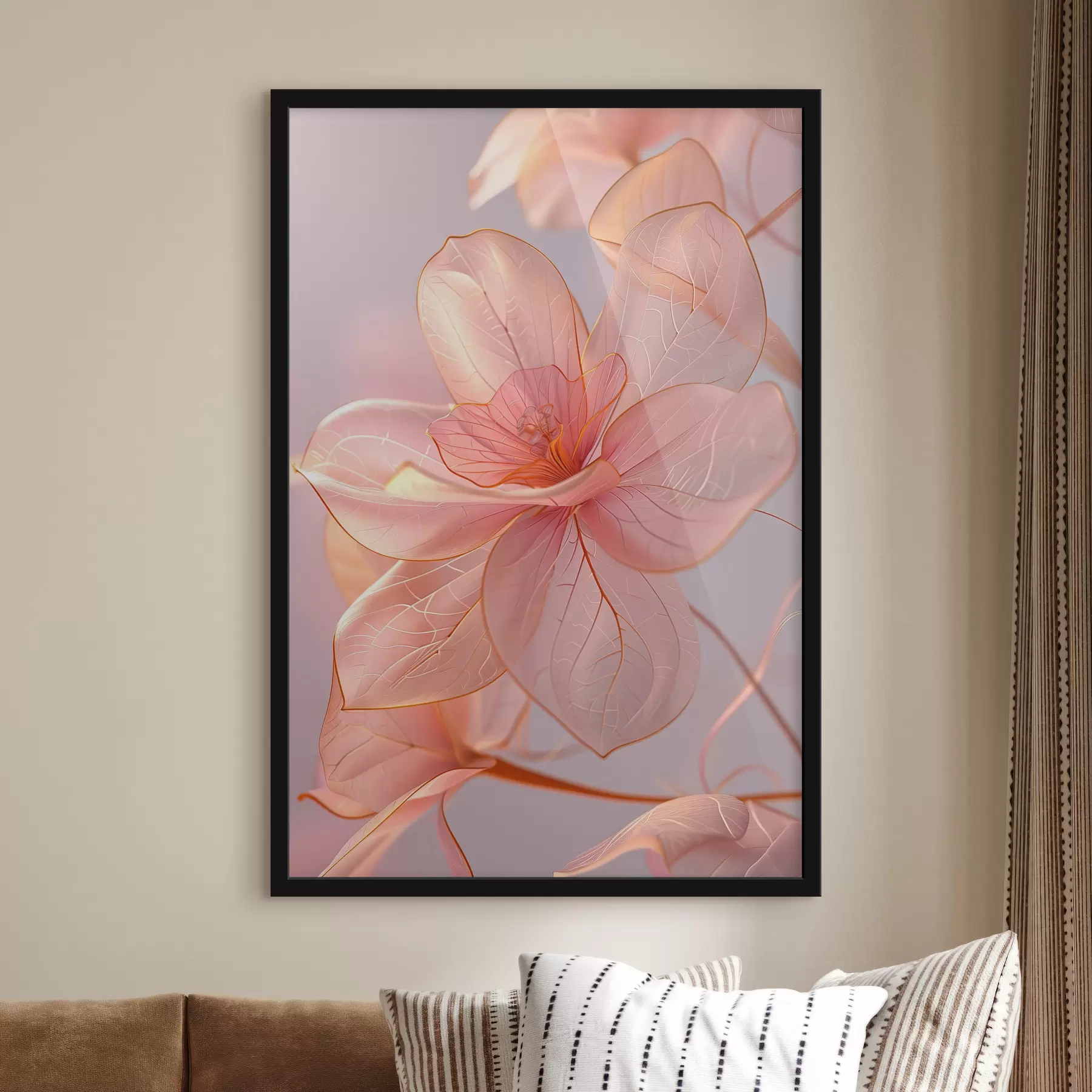 murales de pared Flores de color rosa suave con líneas suaves: minimalismo y detalles delicados. f39632