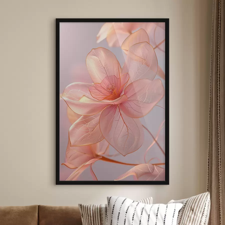 murales de pared Flores de color rosa suave con líneas suaves: minimalismo y detalles delicados. f39632