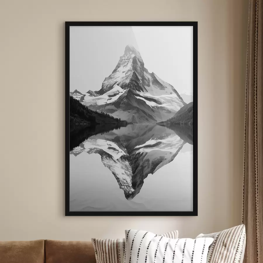 murales de pared Imagen en blanco y negro de una montaña en estilo minimalista. f39638