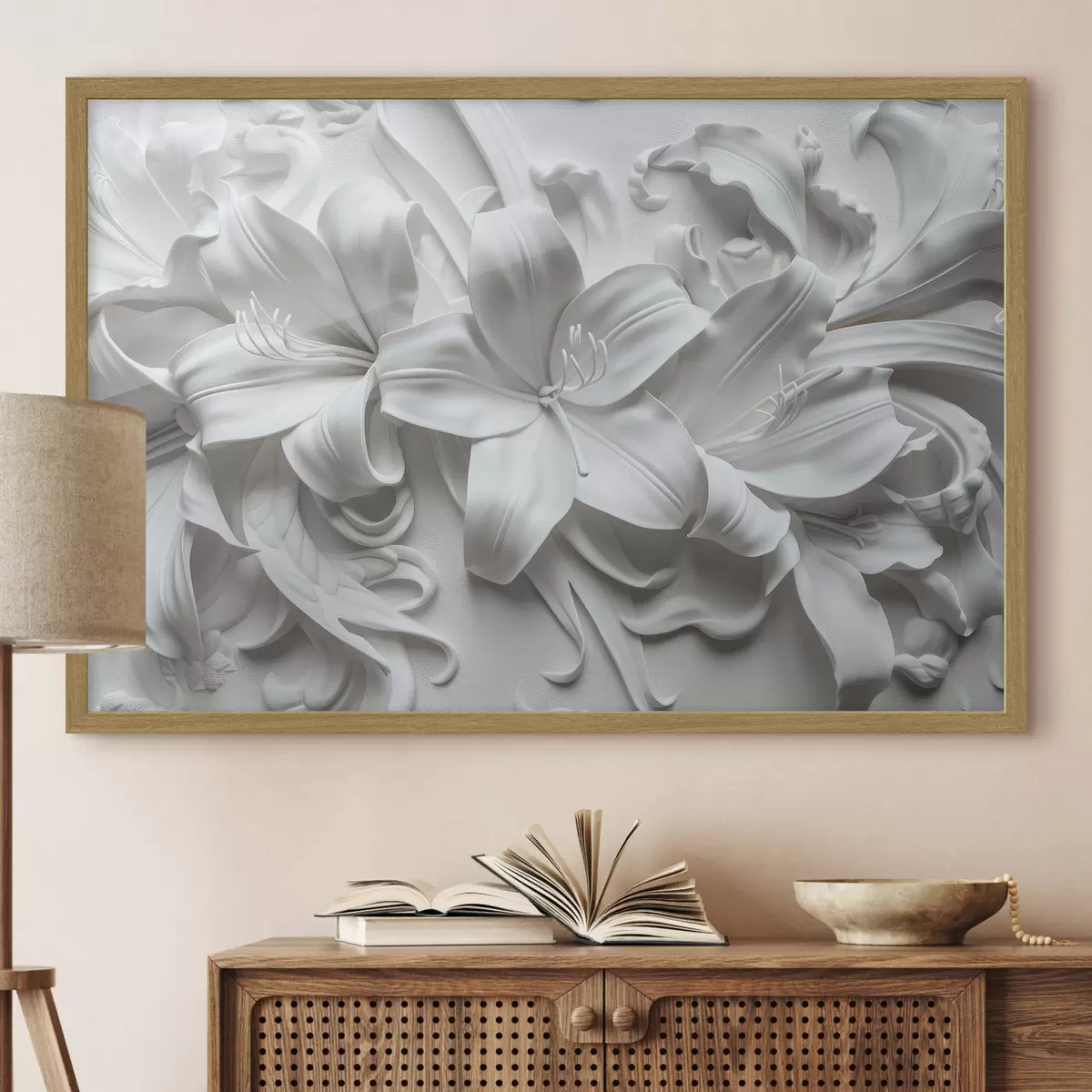 Poster Relieve 3d blanco de lirios esculpidos f39654