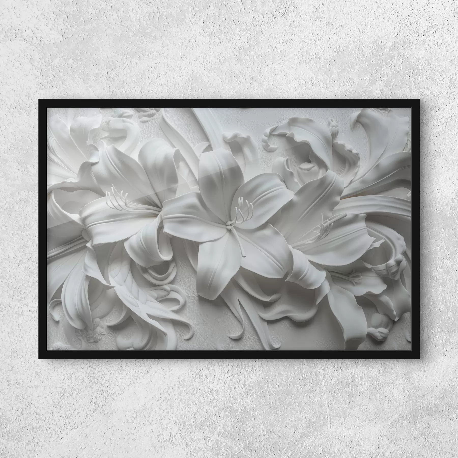 murales de pared Relieve 3d blanco de lirios esculpidos f39654