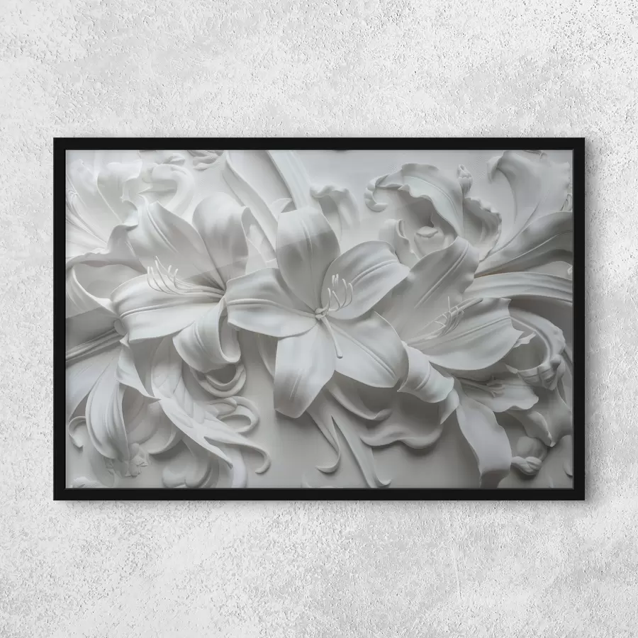 murales de pared Relieve 3d blanco de lirios esculpidos. f39654