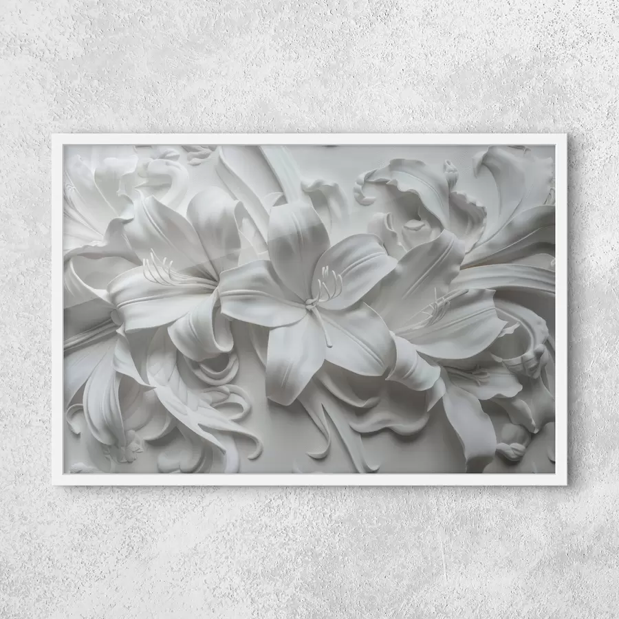 murales de pared Relieve 3d blanco de lirios esculpidos f39654