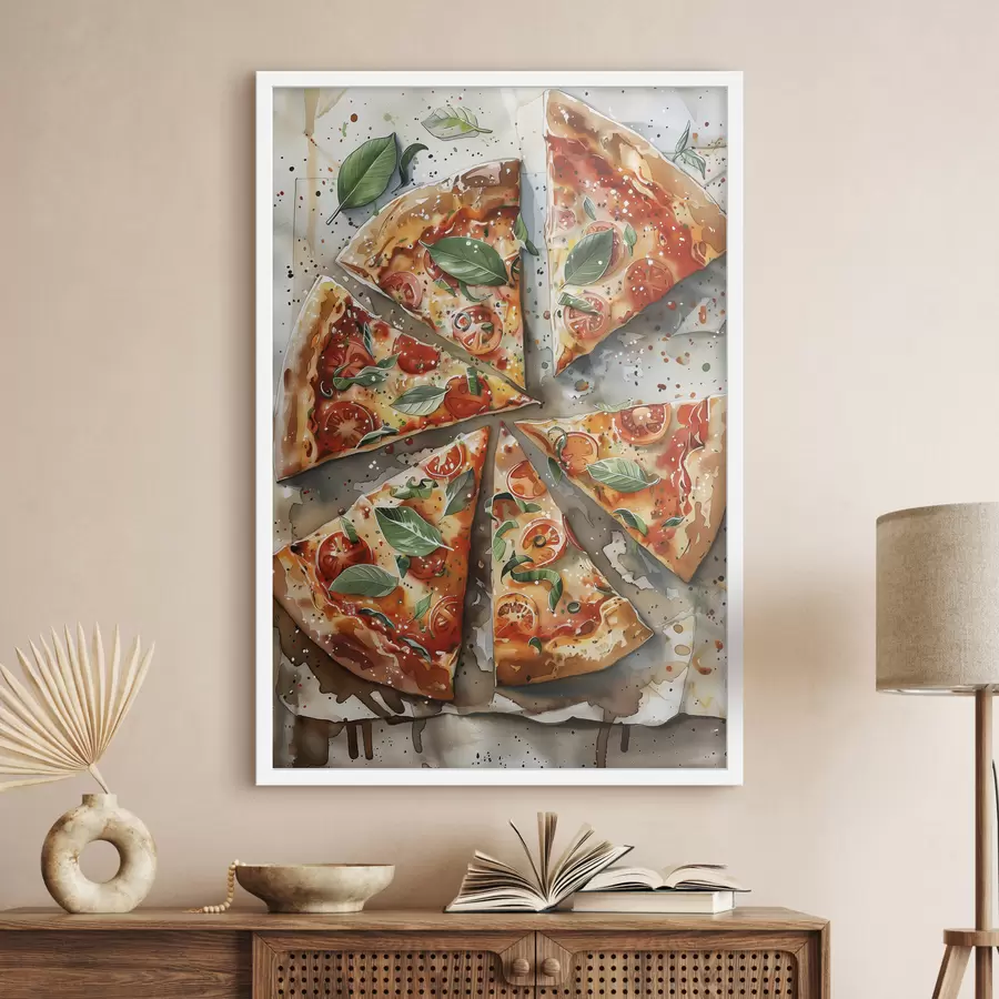 murales de pared Deliciosa pizza italiana, acuarela, margarita, tomates f39703
