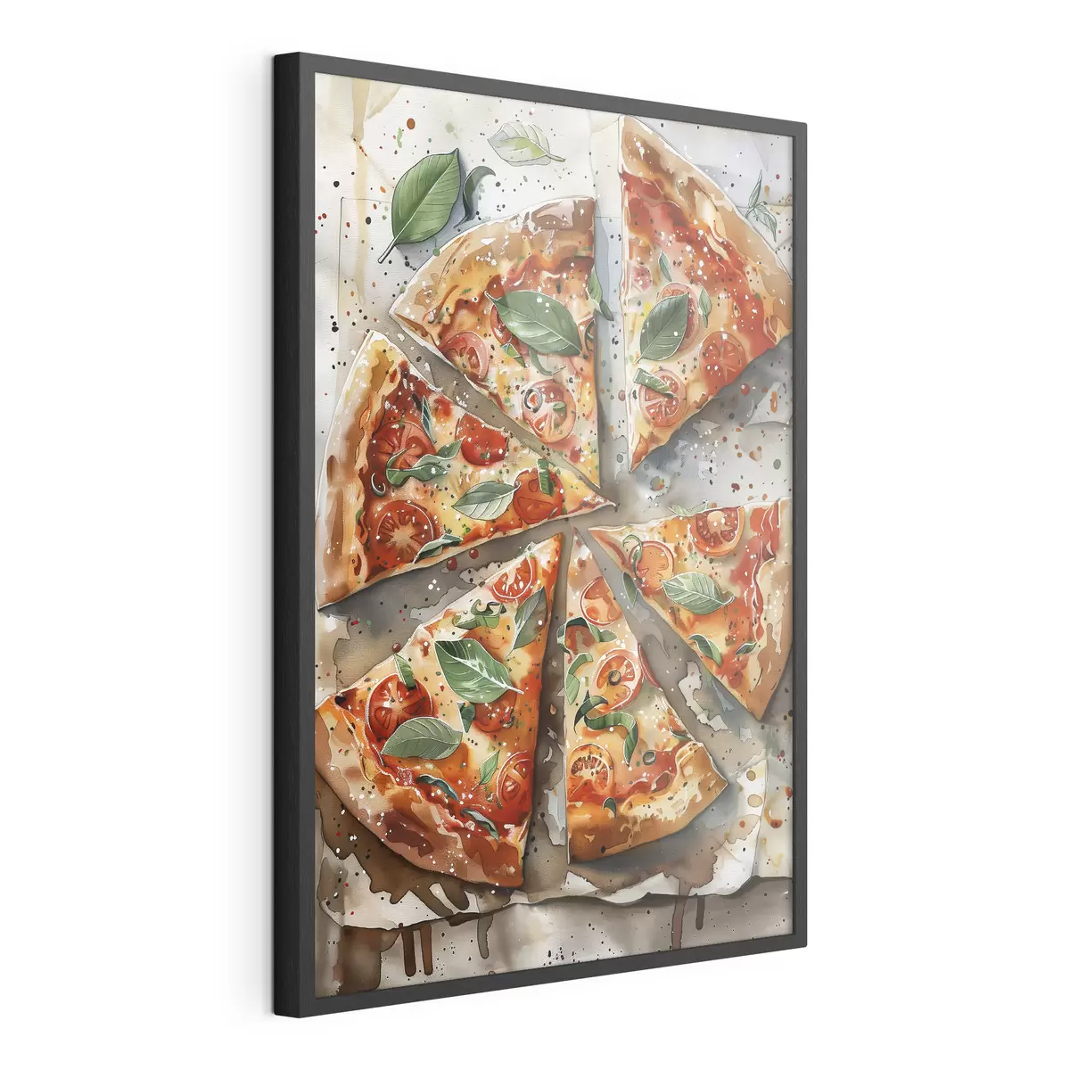 Poster Deliciosa pizza italiana, acuarela, margarita, tomates f39703