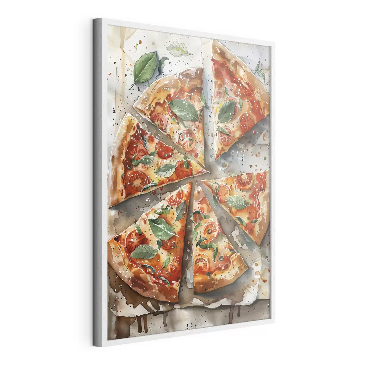 Poster Deliciosa pizza italiana, acuarela, margarita, tomates f39703