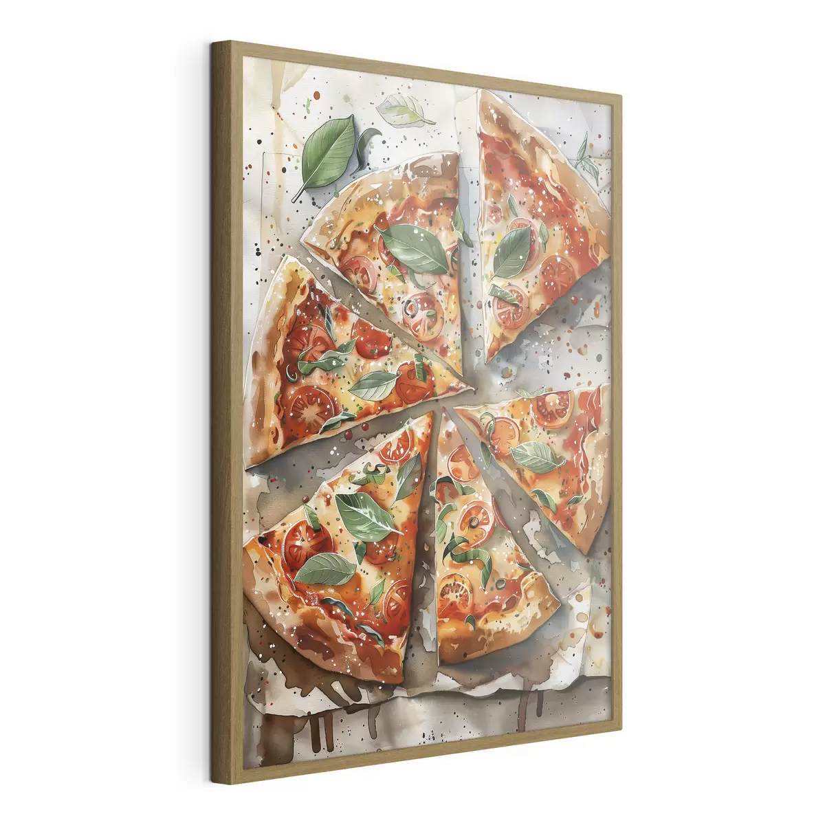 Poster Deliciosa pizza italiana, acuarela, margarita, tomates f39703