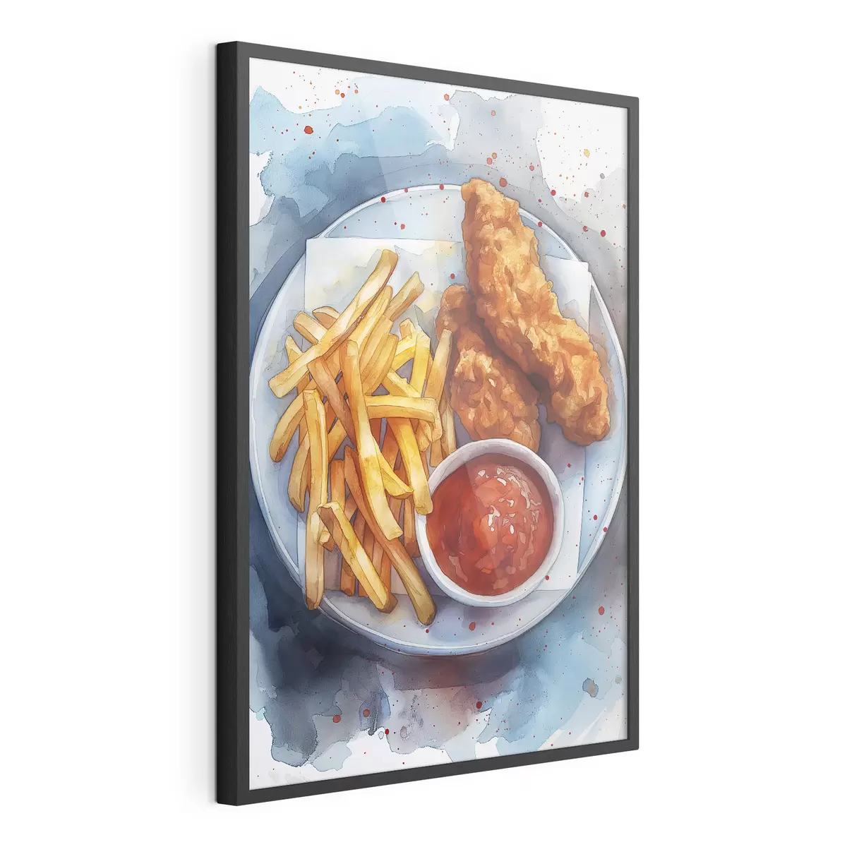 Poster Comida callejera acuarela, papas fritas con pollo asado, deliciosa f39709