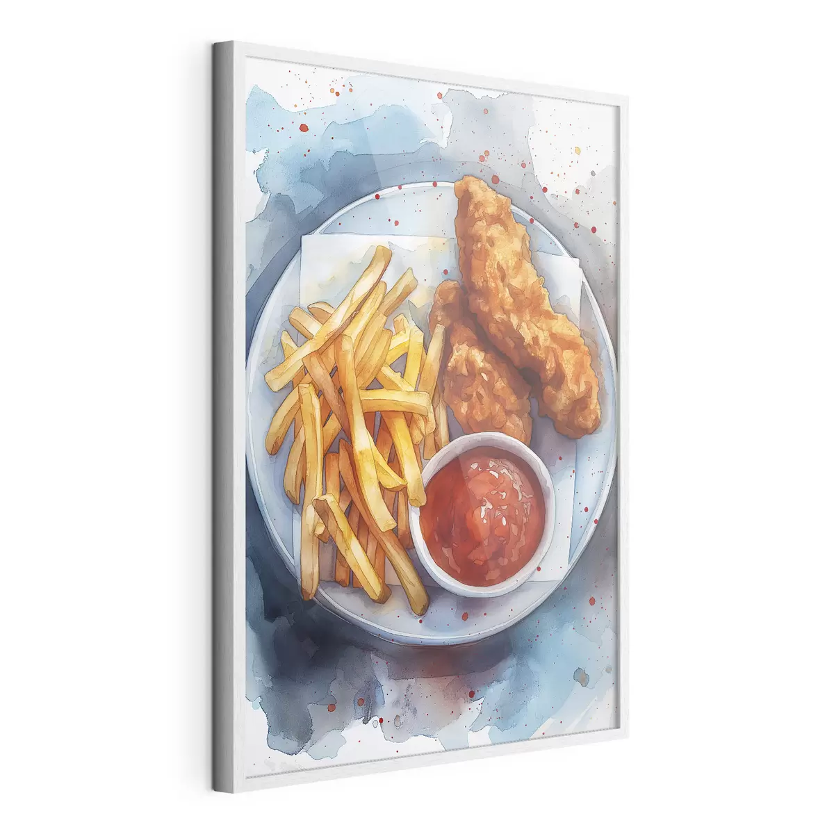 Poster Comida callejera acuarela, papas fritas con pollo asado, deliciosa f39709