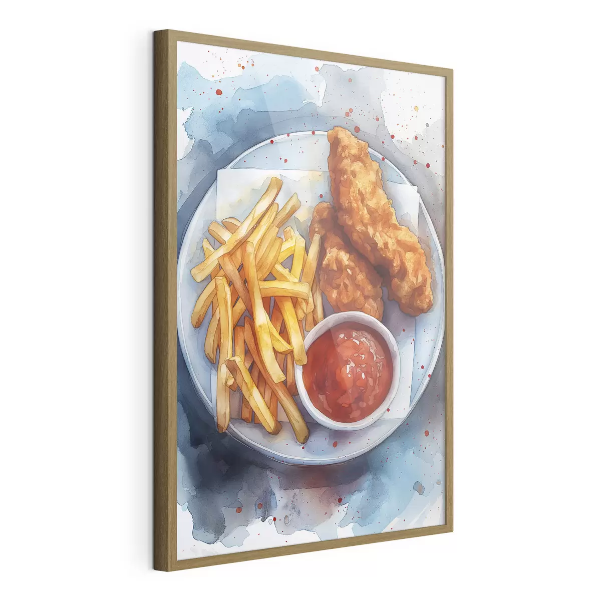 Poster Comida callejera acuarela, papas fritas con pollo asado, deliciosa f39709