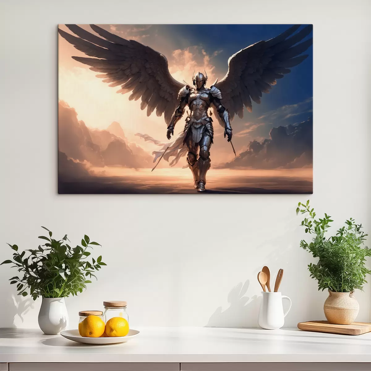 murales de pared ángel con armadura s39595