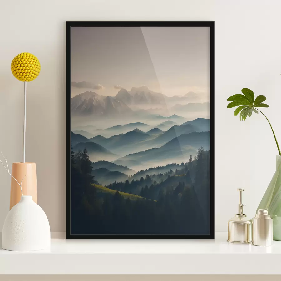murales de pared Vista de las montañas brumosas f39596