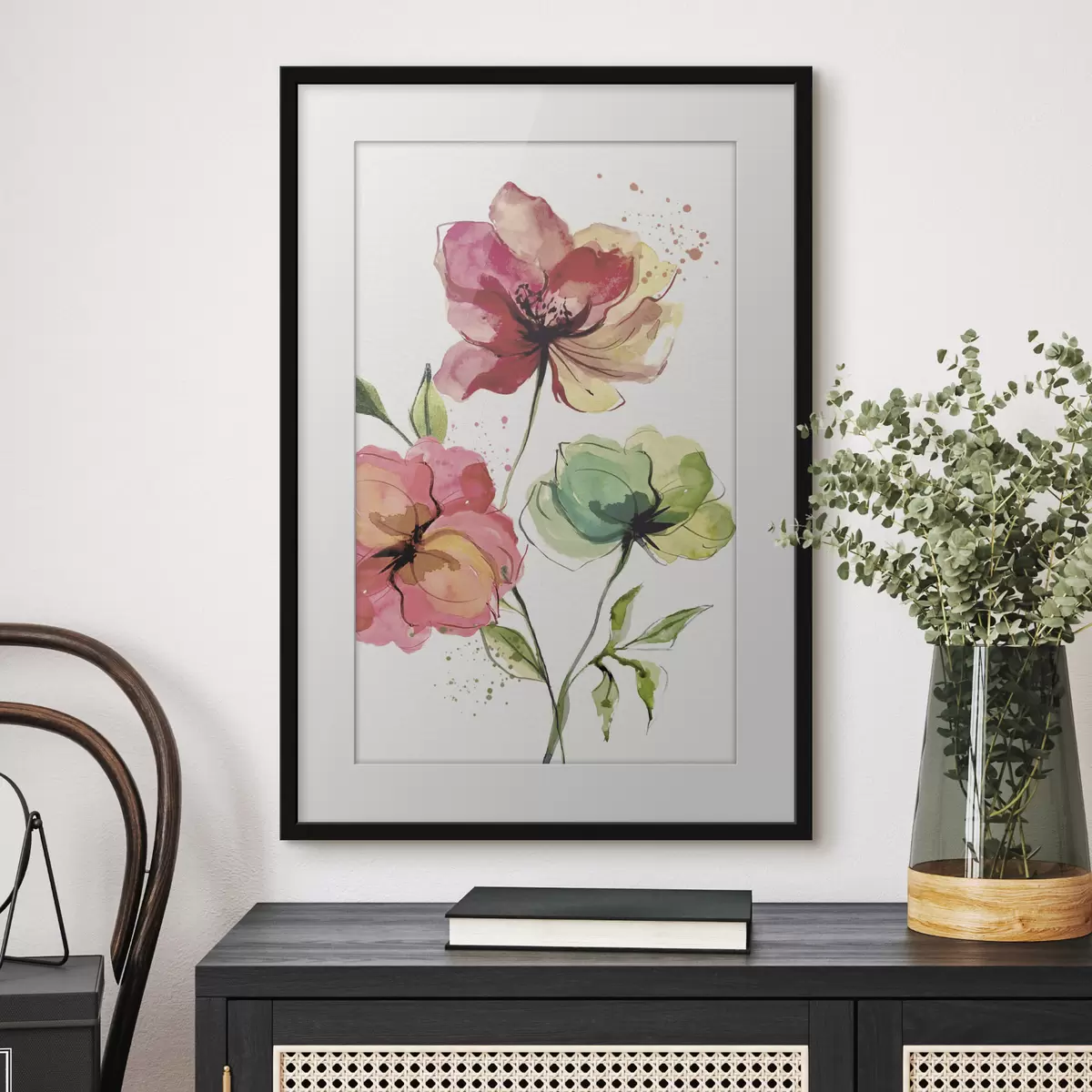 Poster Flores de acuarela con salpicaduras de pintura f39769