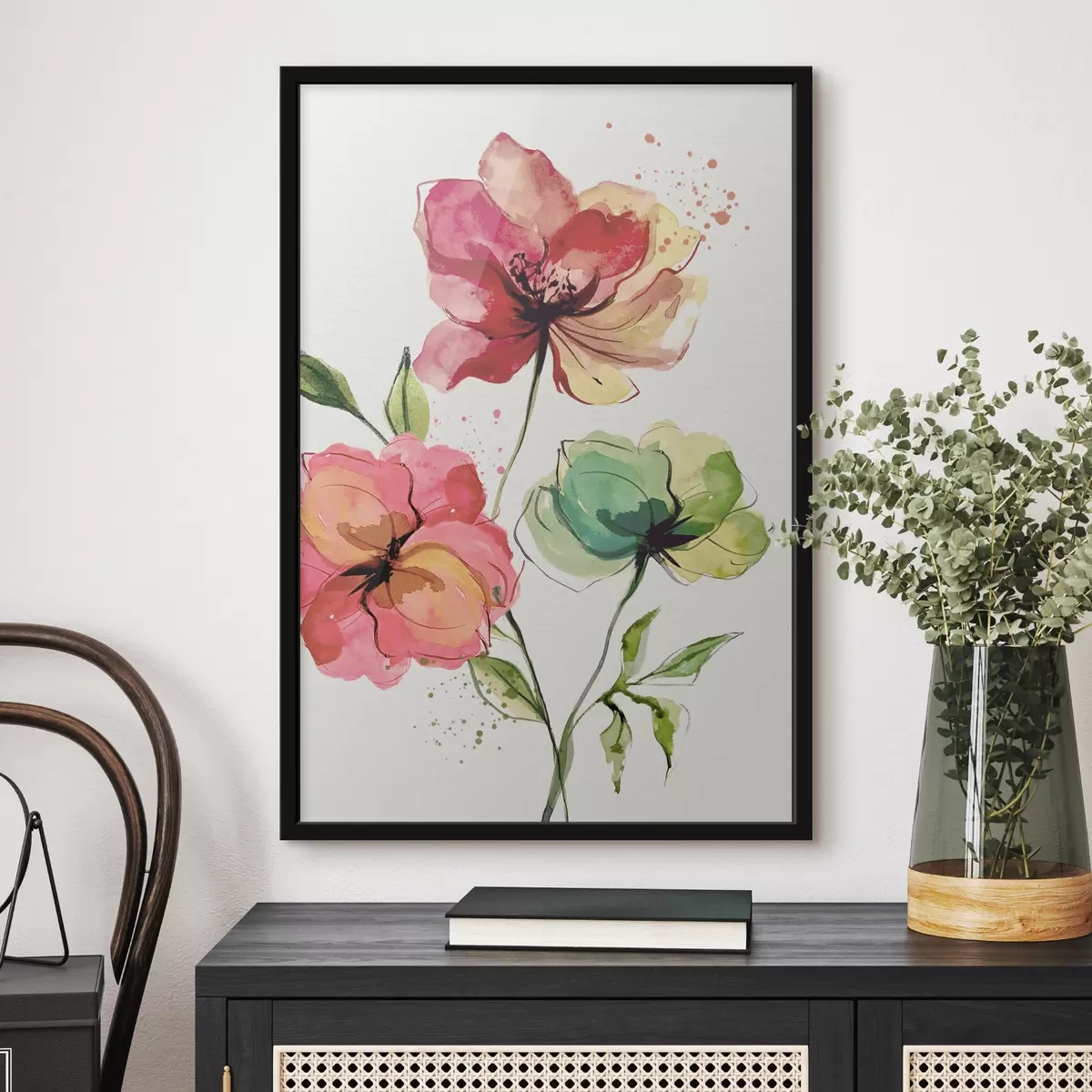 Poster Flores de acuarela con salpicaduras de pintura. f39769