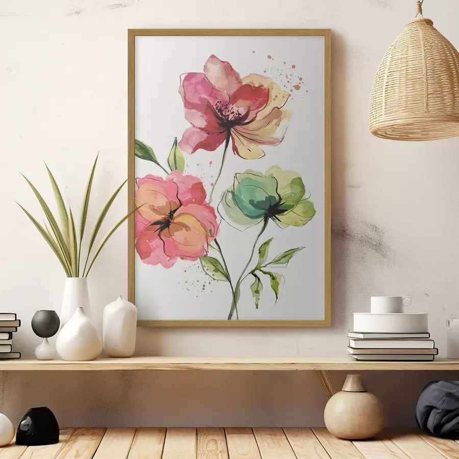 murales de pared Flores de acuarela con salpicaduras de pintura f39769