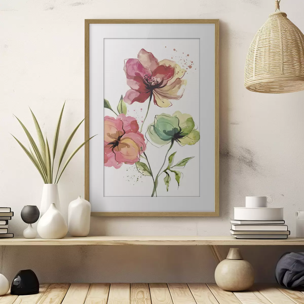 Poster Flores de acuarela con salpicaduras de pintura f39769