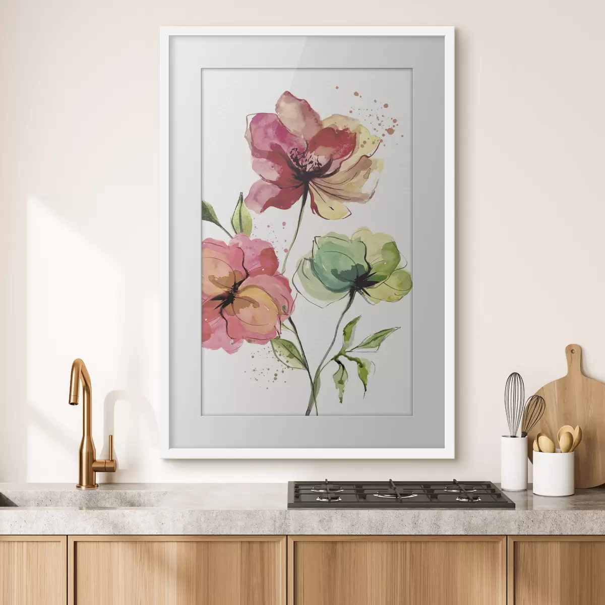 Poster Flores de acuarela con salpicaduras de pintura f39769