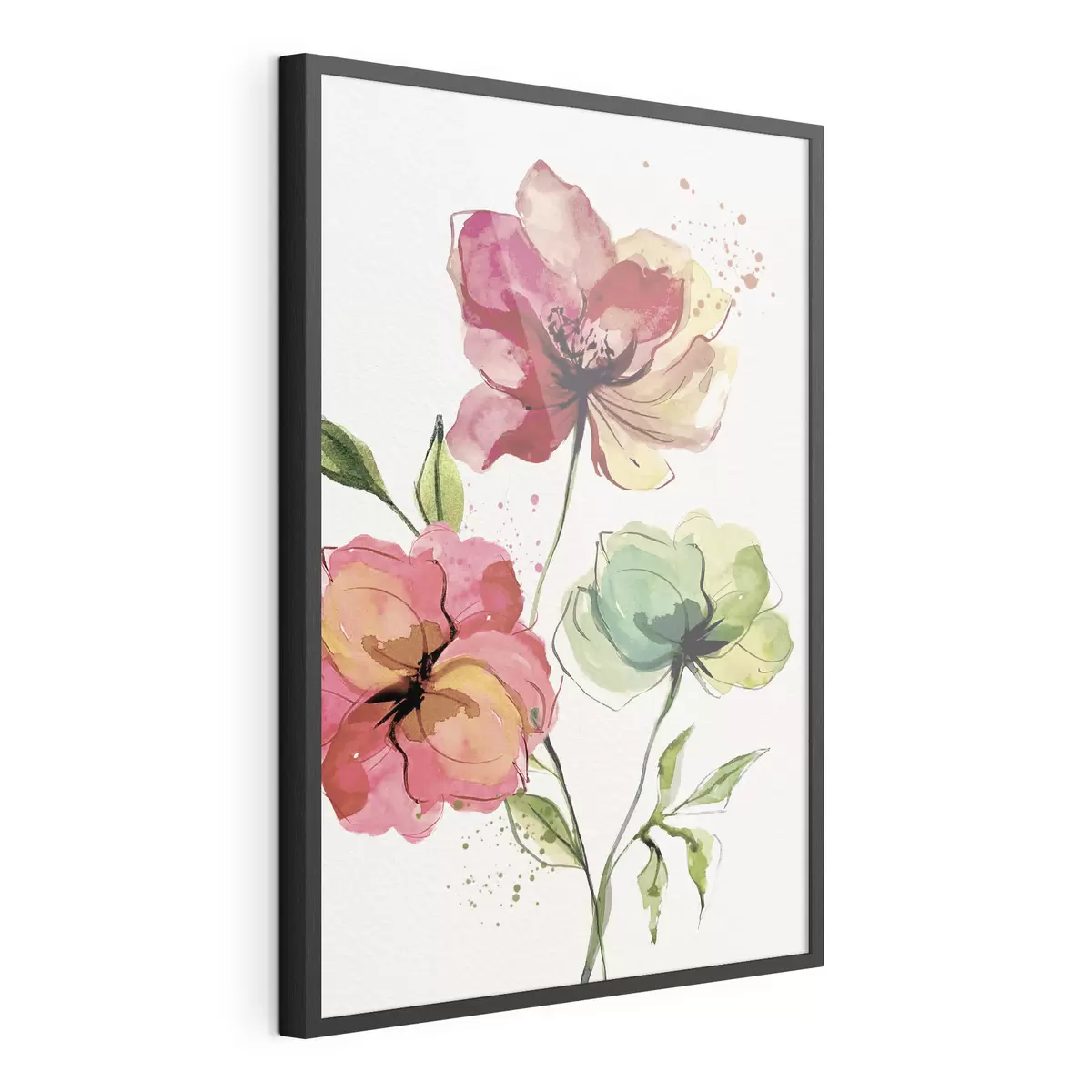 Poster Flores de acuarela con salpicaduras de pintura f39769