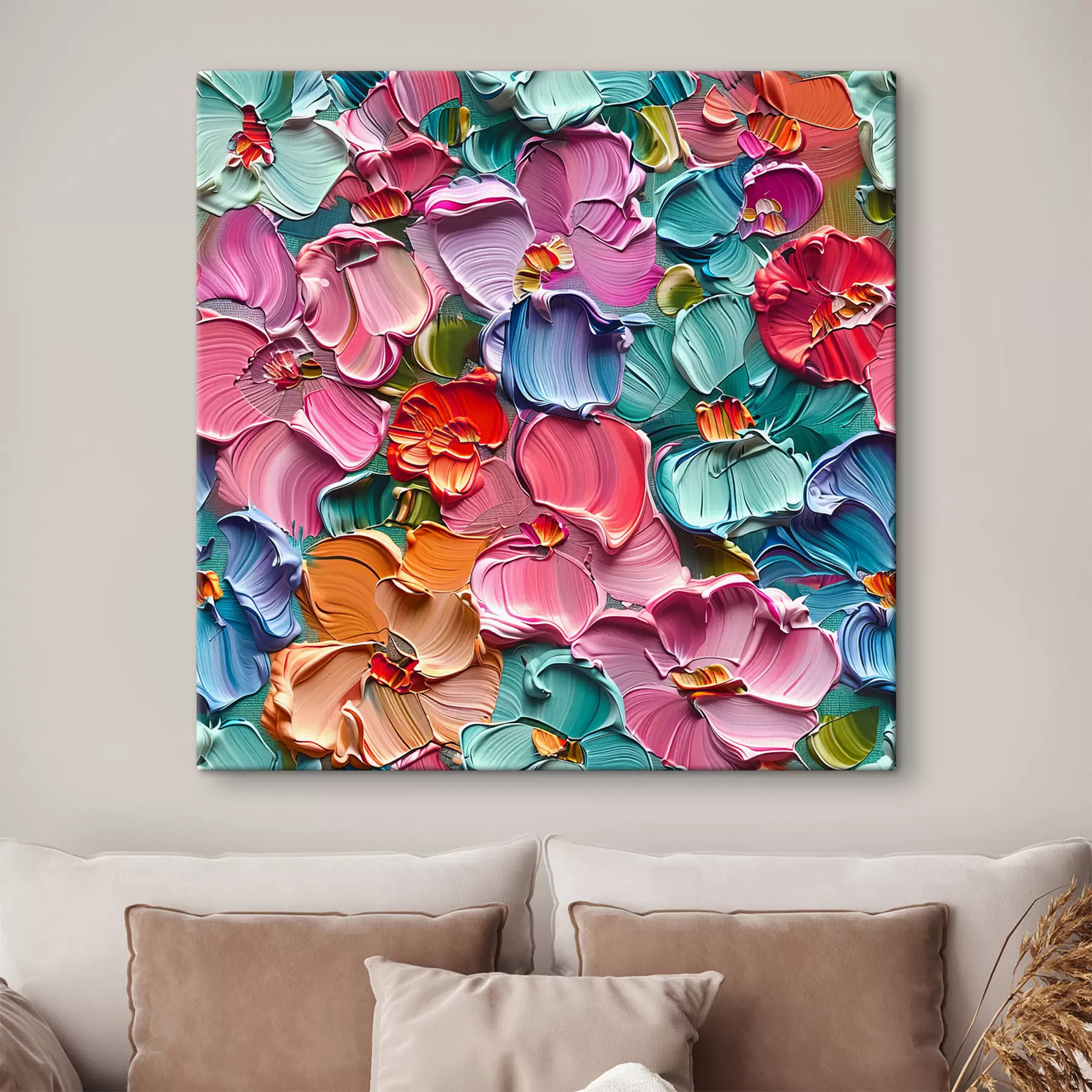 murales de pared Composición floral acrílica con pinceladas" s39736